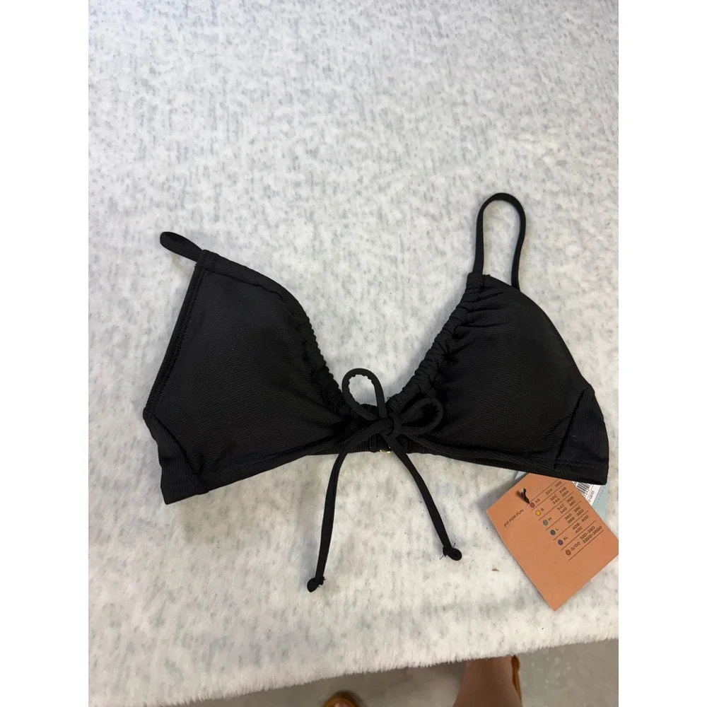 Shade & Shore Black Ribbed‎ Triangle Halter Bikini Top Size L 12-14 NEW